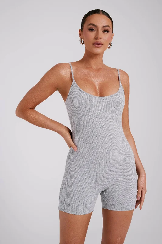 Alexis Ribbed Cami Playsuit - Grey Marle