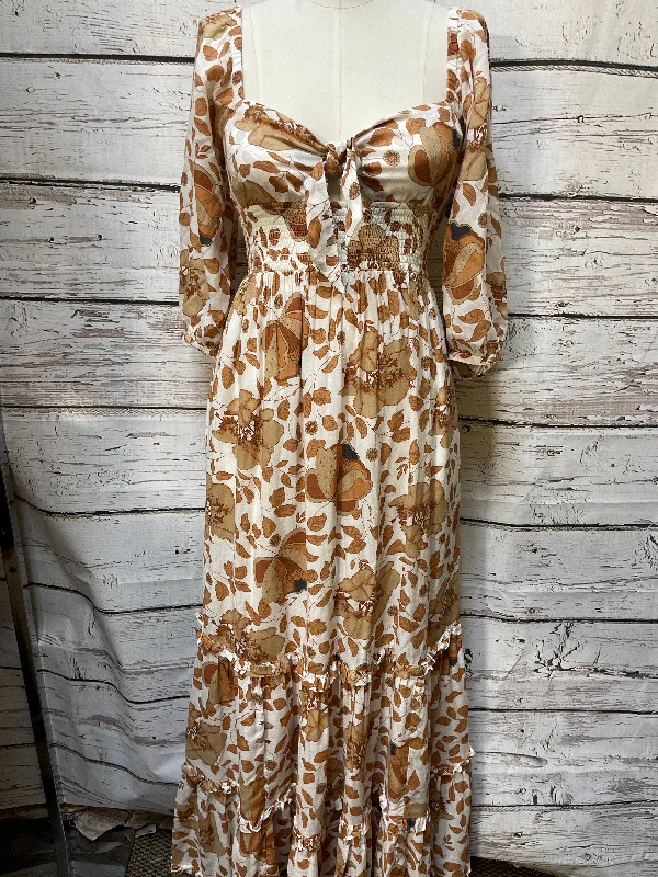 Dress Casual Maxi By Anthropologie In Cream & Tan, Size: Xs