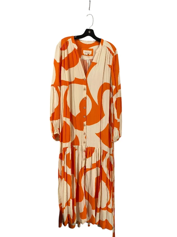 Dress Casual Maxi By Anthropologie In Orange & White, Size: L