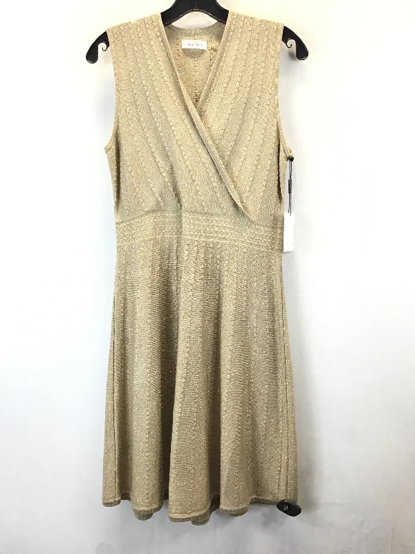 Dress Casual Midi By Calvin Klein In Gold, Size: M