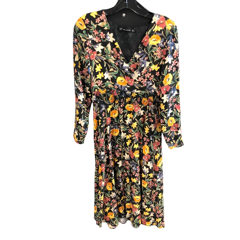 Dress Casual Midi By Zara In Floral Print, Size: M